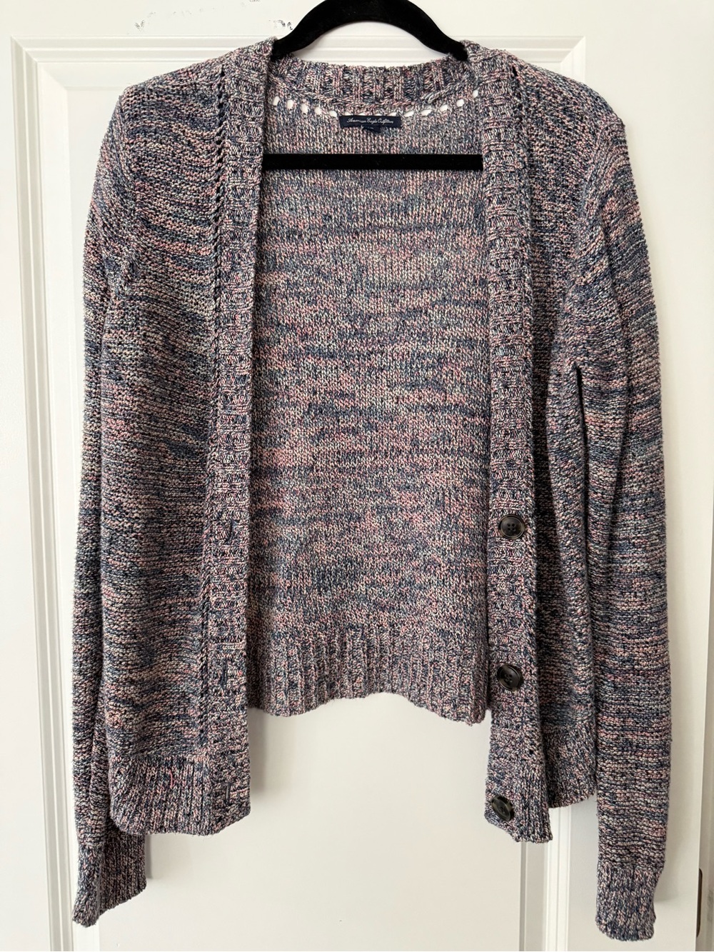 American Eagle Slouchy Marled Knit V Neck Button Up Grandpa Cardigan Sweater